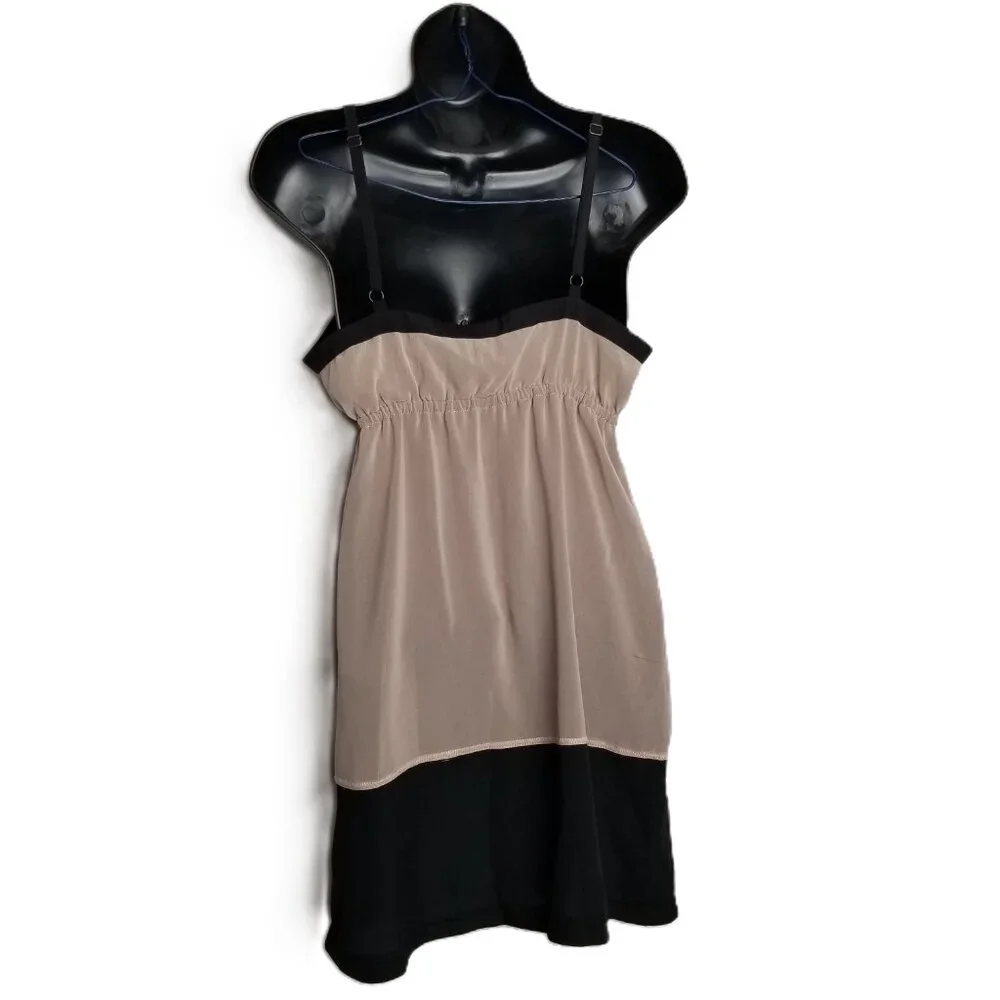 Silence and Noise Dress L Black Taupe Babydoll Empire Waist Y2K Indie